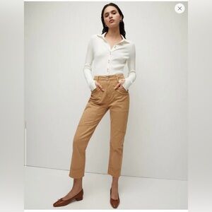Veronica Beard Arya Straight Leg Crop Pants Seam Details Khaki